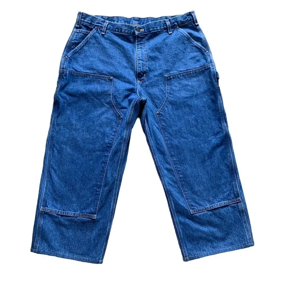 Carhartt Cargo Double Front Jeans 40x25 Loose Original Fit Leather Patch Logo